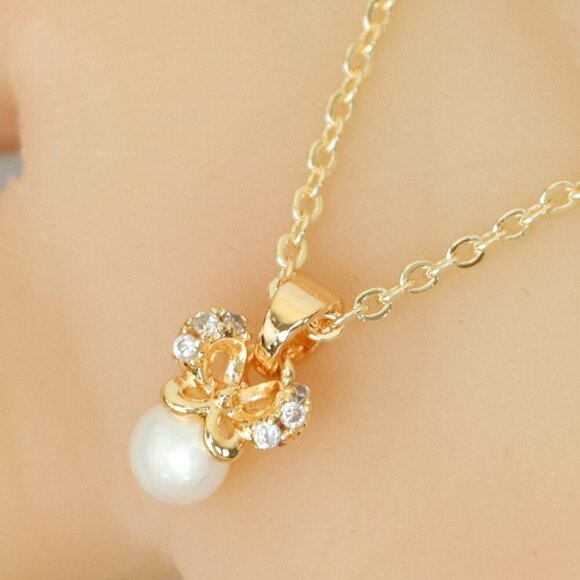 "Dainty Rose Gold Plated Necklace with Delicate Pearl Charm, XPNL0149 - Picture 1 of 14